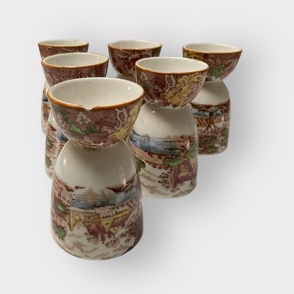 Set of 6 Johnson Brothers Double Egg Cup Transferware Vintage! - Picture 9 of 9